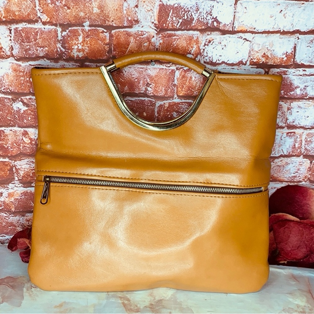 Vintage Cognac Faux Leather Tote Bag